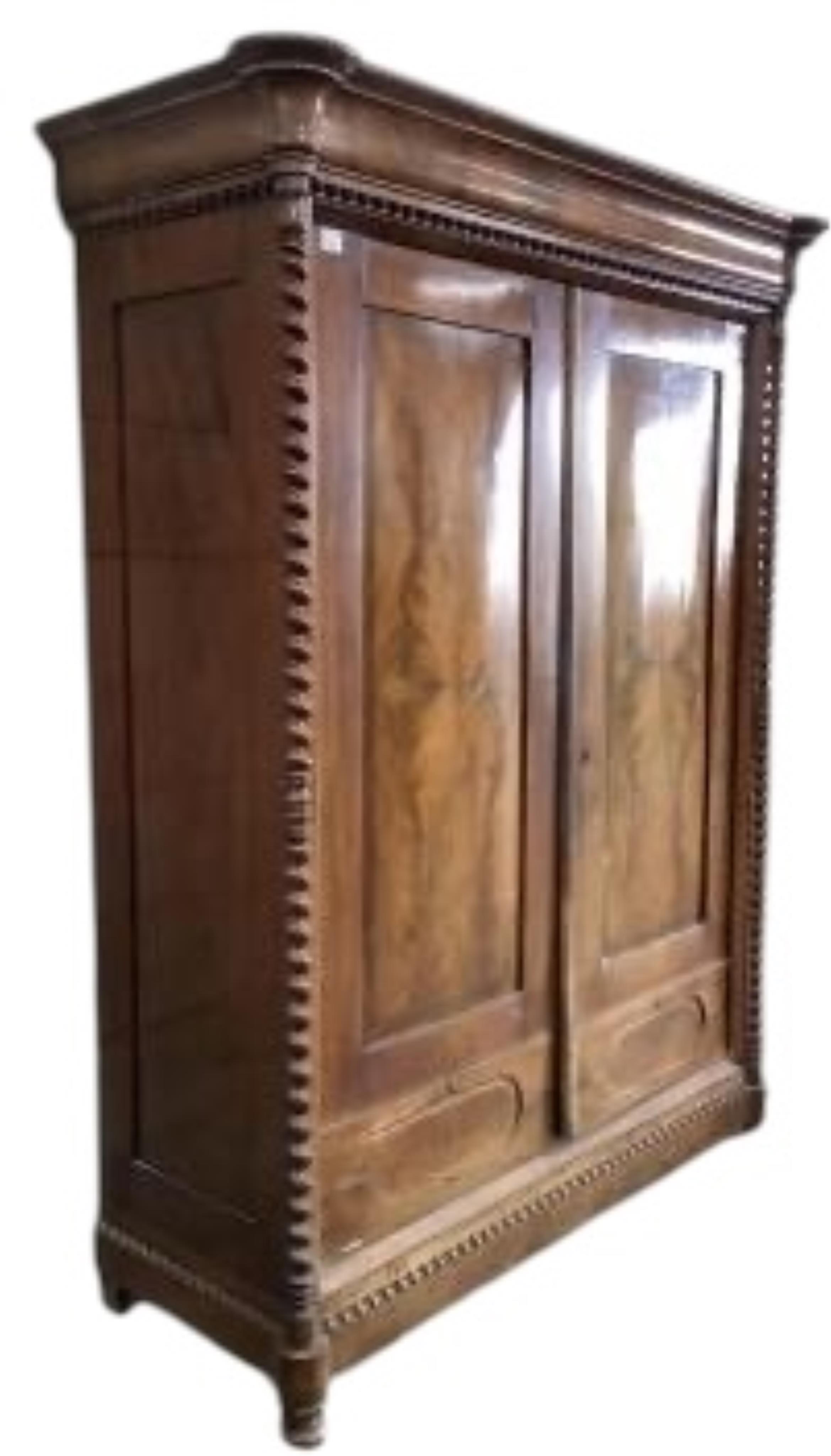 A 19th century Continental mahogany wardrobe, width 160cm, depth 65cm, height 210cm